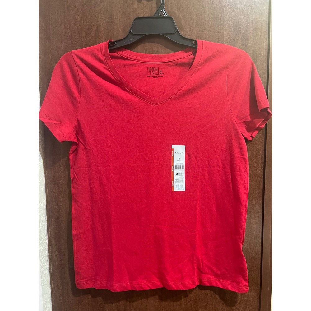 Time and Tru Women's Cotton V-Neck Tee with Short Sleeves, Size M  / F-004